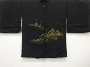 漆　流水に樹木風景模様織り出し　一つ紋　絵羽織